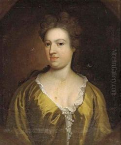 Portrait of a lady, bust-length, in a yellow dress, feigned oval by Michael Dahl