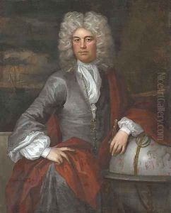 Portrait of an Admiral, three-quarter-length, in a blue coat with a red mantle by Michael Dahl