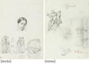 The Head Of A Young Woman, 
Studies For The Infant Herculesstrangling Snakes And For A Virgin And 
Child (recto); Studies Forsculpture And Of A Sword (verso)
