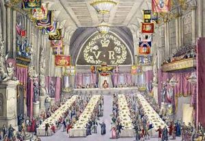 The Common Crier Proclaiming the Toast of Health to Queen Victoria at a Banquet held in the Guildhall