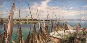 Las Velas Latinas En Porto D'anzio by Francisco Pradilla y Ortiz