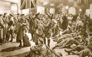 After the Fleeting Furlough British veterans awaiting the Flanders trench special at Victoria by Frank Dadd