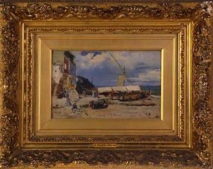 Scorcio Di Capri Con Barche E Pescatori by Francisco Pradilla y Ortiz
