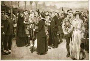 The moment of farewell A touching scene at Victoria Station during war time by Frank Dadd