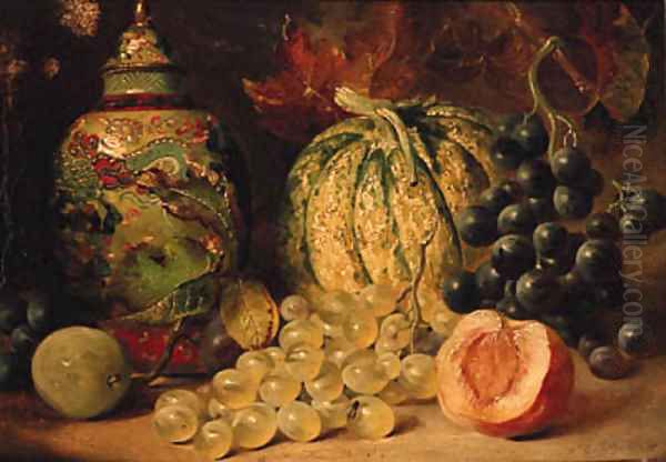 Grapes, Plums, a Peach, a Gourd and a Chinese Vase - view 1
