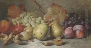 Pears, plums, grapes, pomergranites and hazelnuts by William Duffield