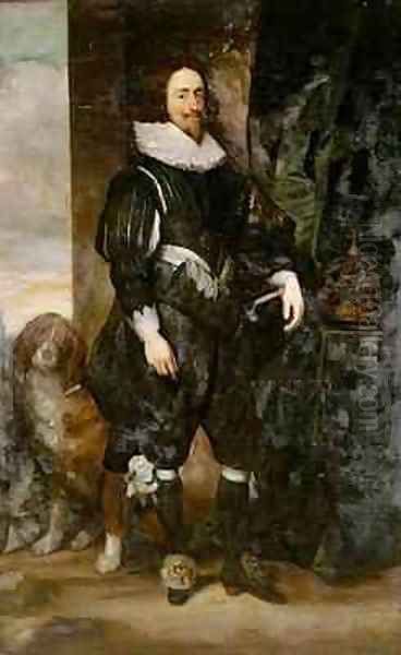 Portrait of King Charles I wearing the order of the garter with a dog by his side - view 1