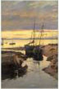 The Harbour At Sunset by William Pratt