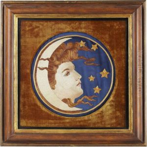 Silkwork Embroidered Roundel by School Pre-Raphaelite