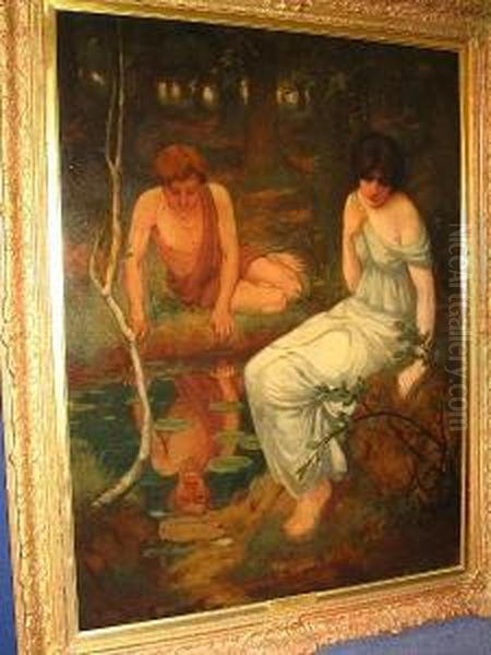 Narcissus And Echo Near A Pool In A Wooded Landscape - view 1