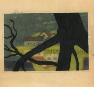 [village Sur La Riviere, Arbre Au Premier Plan]. Vers 1900. by Vojtech Adalbert Preissig