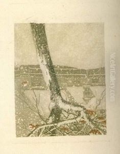 [village Sous La Neige, Arbre Au Premier Plan]. Vers 1900. by Vojtech Adalbert Preissig