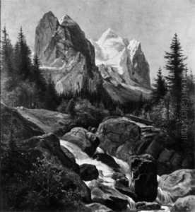 In Den Schweizer Alpen. Blick 
Auf Well- Und Wetterhorn. Ol Auf Papier. H 38,7; B 36 Cm. Tafel