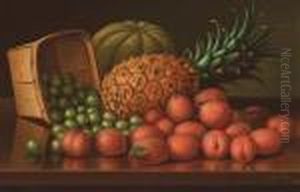 Gooseberries, Plums, Pineapple And Canteloupe by Levi Wells Prentice