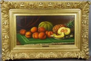 Still Life Of Peaches, Cantaloupe And Pineapple by Levi Wells Prentice