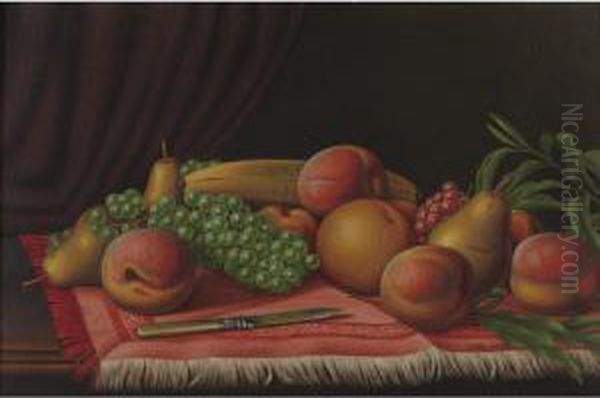 Still Life With Peaches, Pears And Grapes On A Table by Levi Wells Prentice