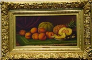 Still Life Of Peaches, Cantaloupe And Pineapple by Levi Wells Prentice