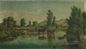 Cows Along The Stream by Levi Wells Prentice
