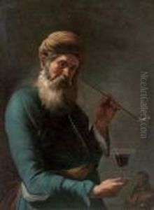 A Bearded Man,
Three-quarter-length, In Oriental Costume, Smoking A Pipe, A Glass Of
Wine In His Right Hand by Gregorio Preti