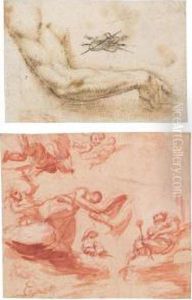 Recto: Disegno Per Soffitto Con Figure Allegoriche; Verso: Studi Di Figure by Mattia Preti
