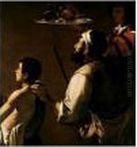 A Blind Beggar Being Led By A 
Boy, Together With A Servant Holding Up A Tray With Glasses And 
Decanters