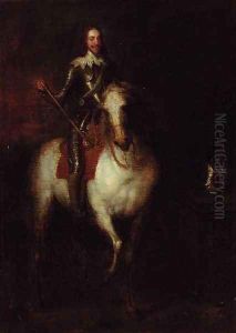 An equestrian portrait of Charles I, small full-length, in armour, mounted on a grey horse by Sir Anthony Van Dyck