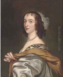 Portrait of a lady, half-length, wearing a pearl necklace by Sir Anthony Van Dyck