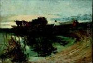 Carro Di Buoi Al Tramonto by Gaetano Previati