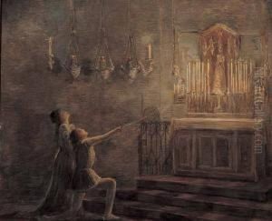 Ugo E Parisina Nel Padiglione Di Loreto by Gaetano Previati