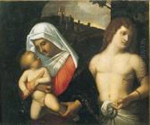 Virgen Con El Nino Y San Sebastian by Andrea Previtali