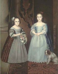 Portrait of two sisters, full-length, one in a blue dress, the other in a brown dress holding a bouquet of flowers by Sir Anthony Van Dyck