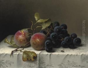 Prunes And Grapes On A Damast Tablecloth
