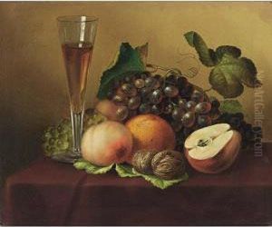 A Still Life With Grapes, Peaches And A Champagne Glass