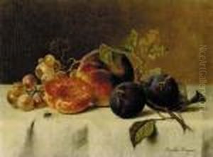 Grapes, Plums, And Peaches On A Table by Emilie Preyer