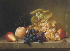 Pears, Grapes And A Peach On A Ledge