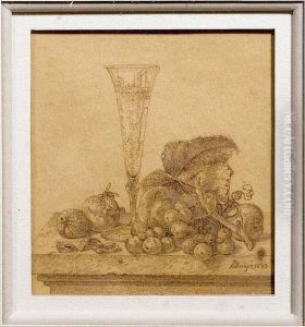 Stilleben Mit Fruchten Und Glas. 1853. by Johann Wilhelm Preyer