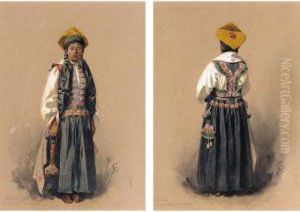 A Pair Of Fine Watercolour Studies Of A Tavrik Woman