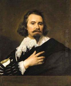 Portrait of a gentleman, bust-length, in a black doublet and white lace collar, a black cloak draped around his shoulder by Sir Anthony Van Dyck