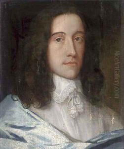 Portrait of a gentleman, bust-length, in a white shirt and blue wrap by Sir Anthony Van Dyck