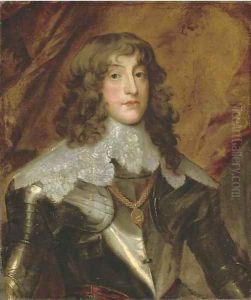 Portrait of a gentleman, traditionally identified as James Hamilton, 1st Duke of Hamilton (1606-1649), half-length, in armour, a draped curtain beyond by Sir Anthony Van Dyck