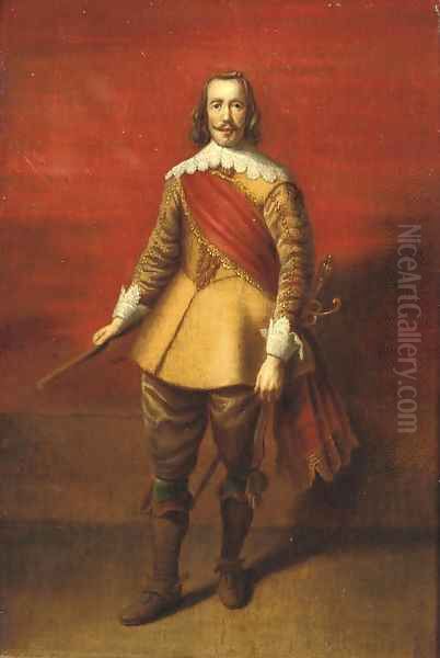 Portrait of a Nobleman, full-length, in a gold embroidered yellow costume with lace cuffs and collar and a red sash - view 1