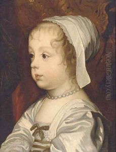 Portrait of a young girl, thought to be Princess Mary (B.1631), bust- length, in a white dress with green ribbon