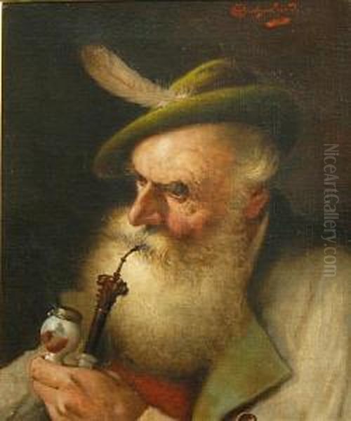 An Old Man Smoking A Pipe - view 1