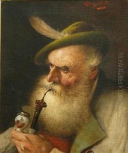 An Old Man Smoking A Pipe by Alois Heinrich Priechenfried