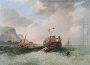 Boats And A Hulk Off The Coast In A Choppy Sea Boats And A Hulk Off The Coast In A Choppy Sea