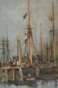 Fishing Boats In Harbour by Bertram Walter Priestman