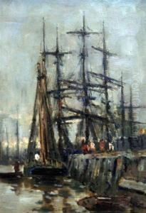 Shipping In Whitby Harbour by Bertram Walter Priestman