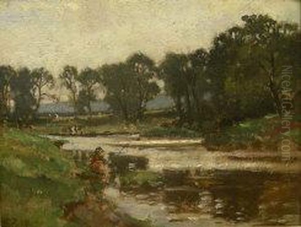 Fishermen On The River Bank by Bertram Walter Priestman