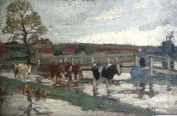 Cattle Crossing At The Ford - view 1