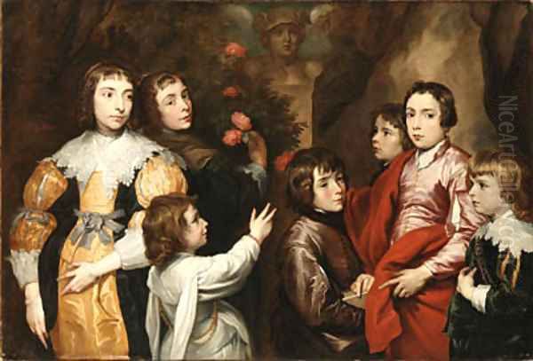 A Group Portrait, said to be the Bolingbroke family, in an ornamental garden - view 1